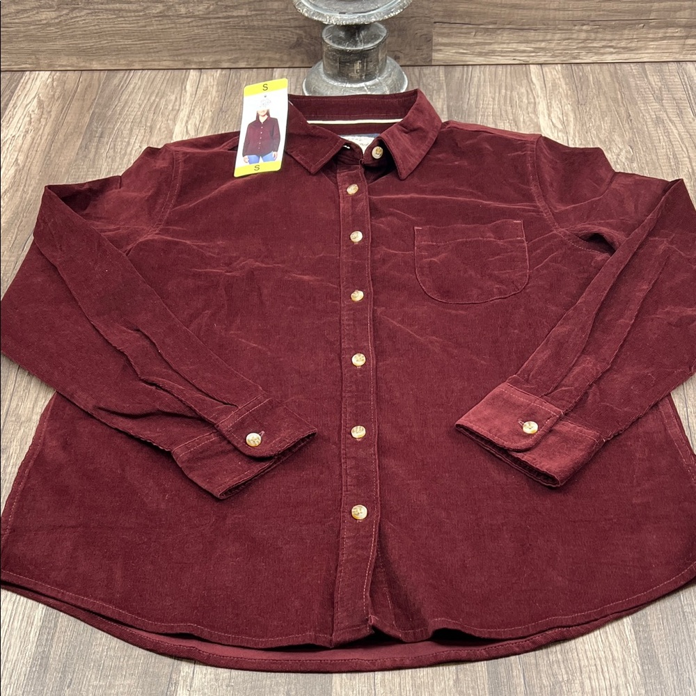 NWT JACHS Womens Red Corduroy Button-Up Shirt Size S